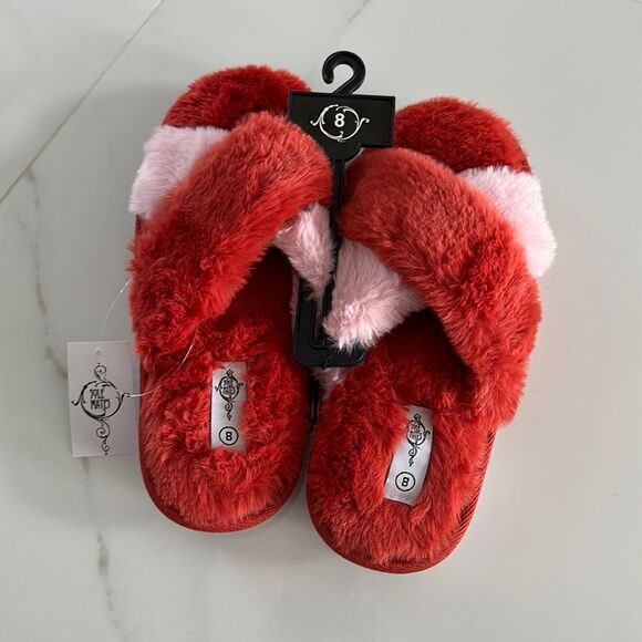 Women's orange faux fur x-band slide/slippers - Picture 3 of 6